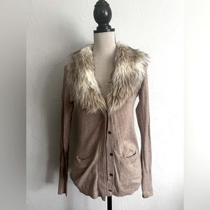 Loft Faux Fur Collar Buttoned Cardigan Size Xsmall